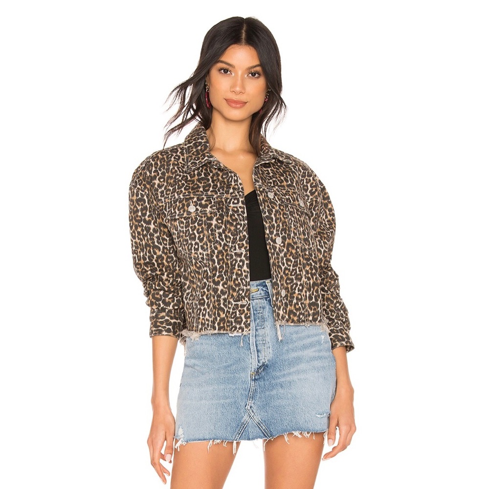 Free People Cheetah Printed Denim Jacket
